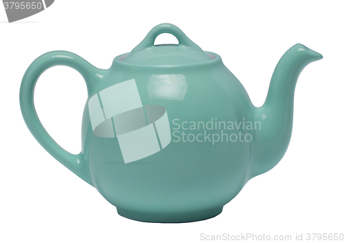 Image of Teal Teapot Against White Background