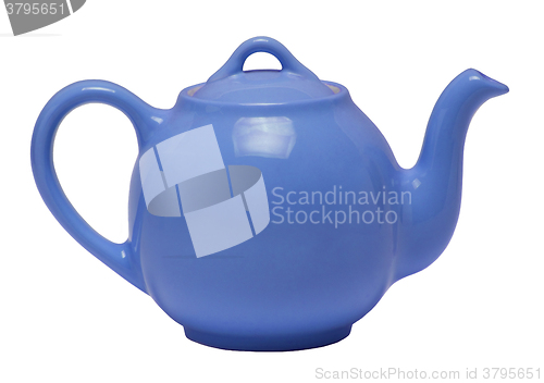 Image of Blue Teapot Against White Background