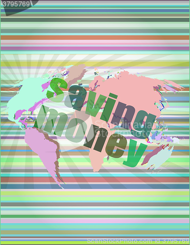 Image of Management concept: words saving money on digital screen vector illustration
