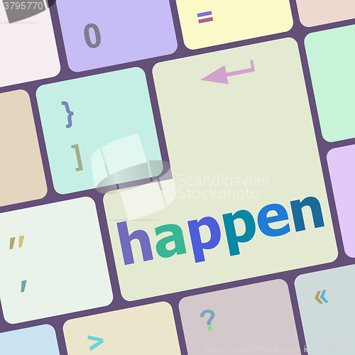 Image of happen word on computer pc keyboard key vector illustration