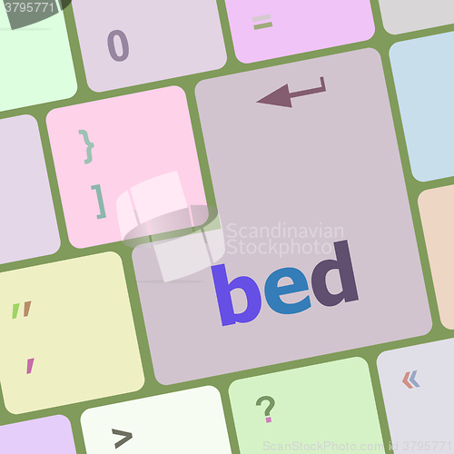 Image of bed word on keyboard key, notebook computer button vector illustration