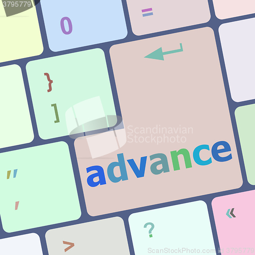 Image of advance on computer keyboard key enter button vector illustration