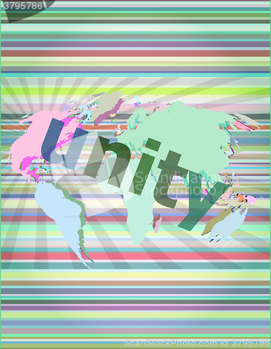 Image of unity text on digital touch screen - business concept vector illustration