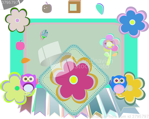 Image of vector Background with owl, flowers and birds