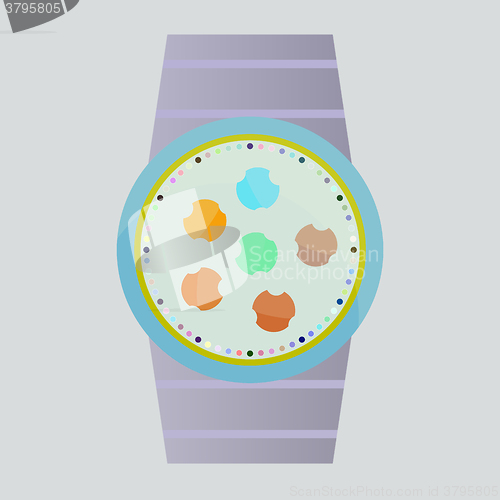 Image of Smart watch with flat icons. Vector illustration.