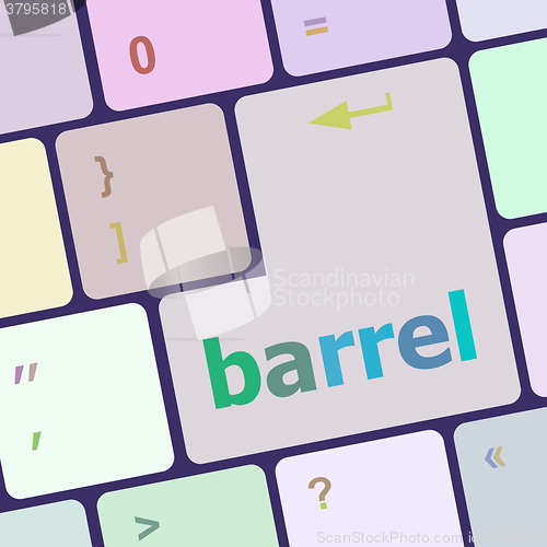 Image of barrel word on keyboard key, notebook computer vector illustration