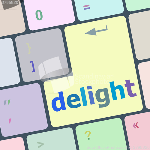 Image of delight button on computer pc keyboard key vector illustration