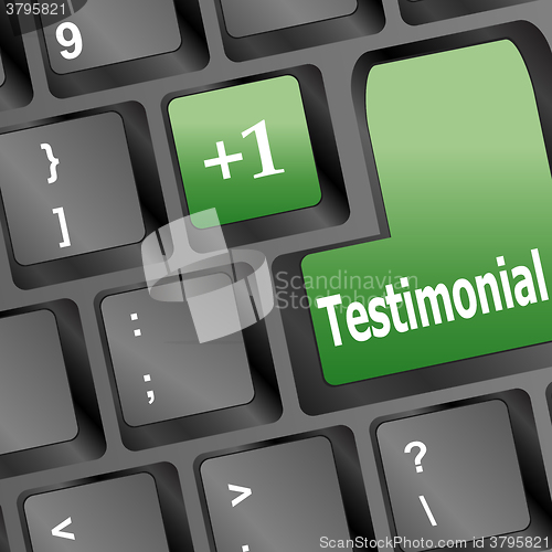 Image of testimonial word on keyboard key, notebook computer button vector illustration