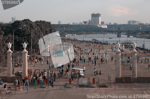 Image of People walking at Park Kultury in Moscow, Russia.