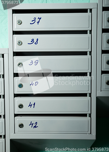 Image of Mailboxes with flat numbers.