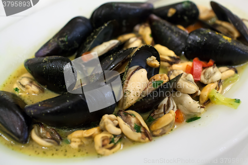Image of Appetizing dish with mussels