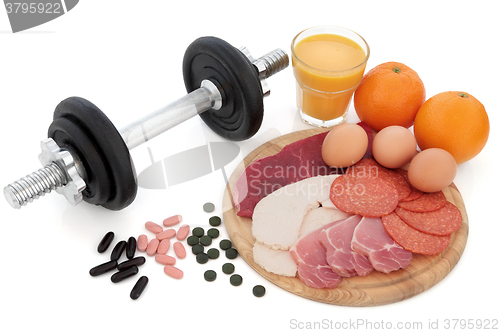 Image of Body Building Equipment and Food