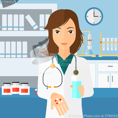 Image of Pharmacist giving pills.