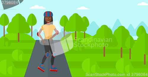 Image of Sporty woman on roller-skates.