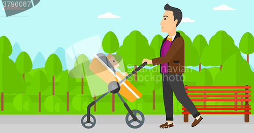 Image of Man pushing pram.