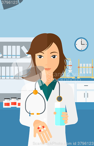 Image of Pharmacist giving pills.