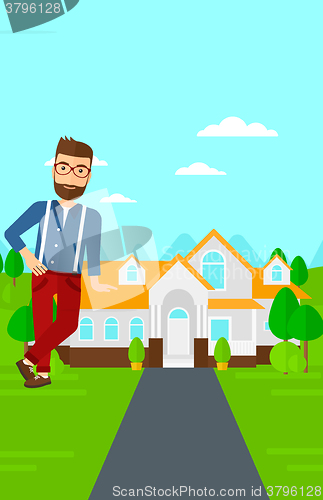 Image of Real estate agent offering house.