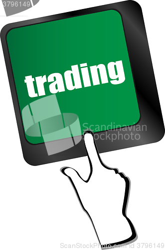 Image of business concept. Button on Modern Computer Keyboard with Word trading