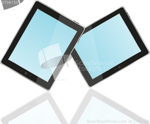 Image of Touch screen tablet computer with blue screen vector illustration