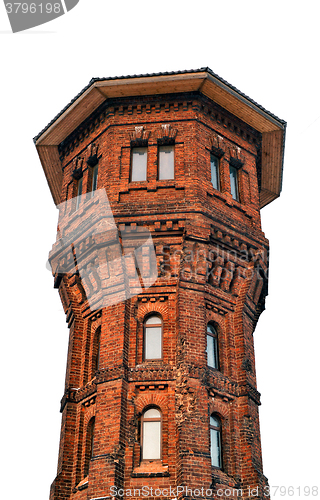Image of High brick tower isolated on white background