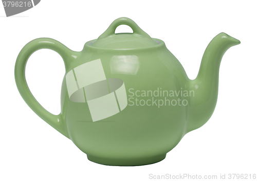 Image of Green Teapot Against White Background