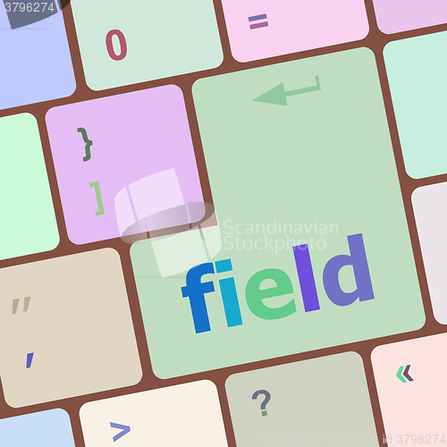 Image of field word on keyboard key, notebook computer button vector illustration