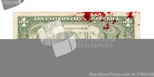 Image of US one Dollar bill, close up, blood