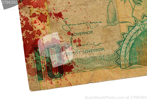 Image of 10 Gambian dalasi bank note, bloody