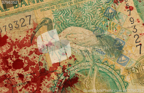 Image of 10 Gambian dalasi bank note, bloody