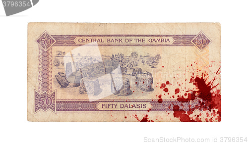 Image of 50 Gambian dalasi bank note, bloody