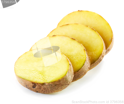 Image of potato slices on white background