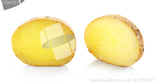 Image of potato slices on white background