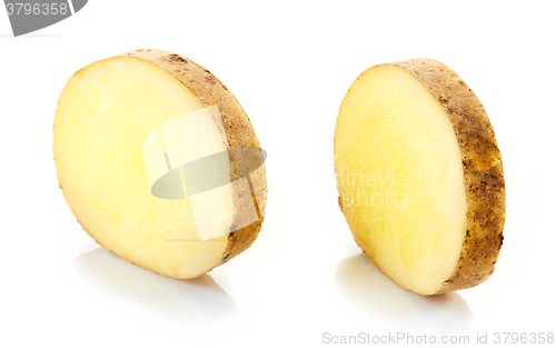 Image of potato slices on white background