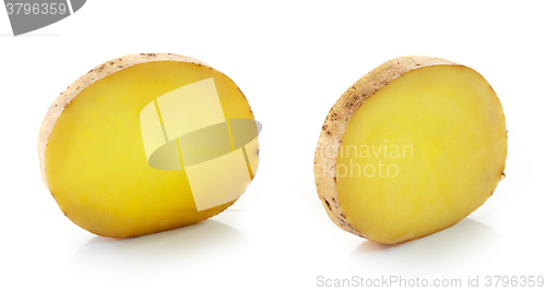 Image of potato slices on white background