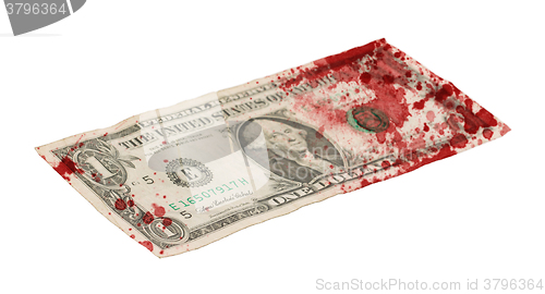 Image of US one Dollar bill, close up, blood