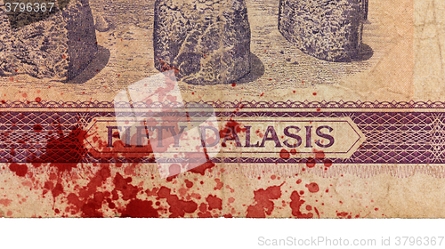 Image of 50 Gambian dalasi bank note, bloody