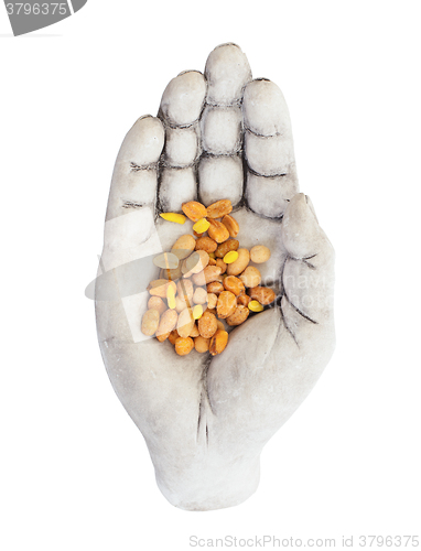 Image of Fresh mixed salted nuts in a bowl (hand), peanut mix
