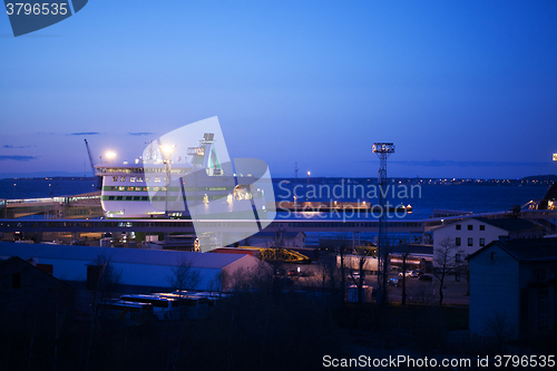 Image of Night view of a docked cruise liner