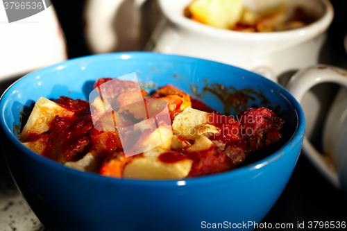 Image of Mutton meat and potatoes, baked in cassolette.