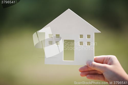 Image of Hand holding house model outdoor