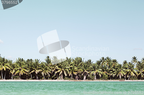 Image of Summer scene with tropical beach and blue sea