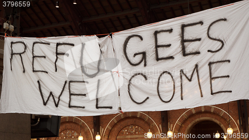 Image of Handmade Banner Refugees Welcome