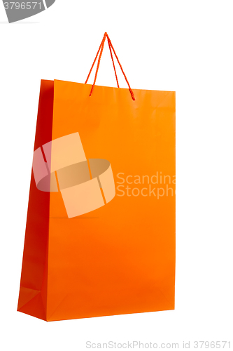 Image of Orange paper bag on white.