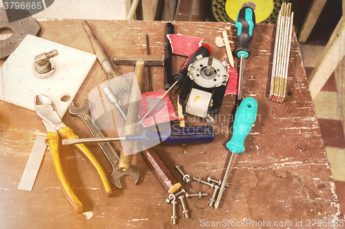 Image of DIY workshop tools on table