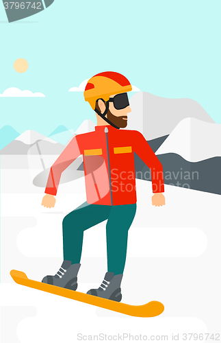 Image of Young man snowboarding.