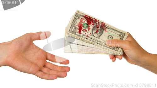 Image of Transfer of money between man and woman, blood