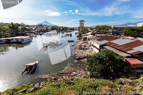 Image of poor houses by the river in shantytown