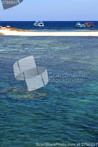 Image of   lagoon  stone in thailand kho tao bay abstract of a  boat