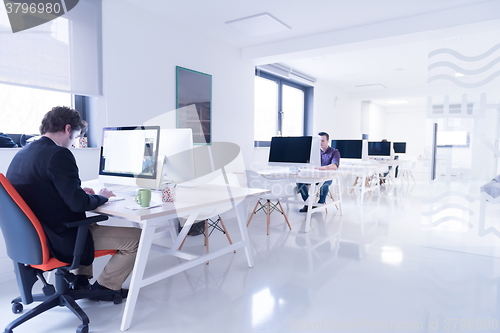 Image of startup business, software developer working on computer
