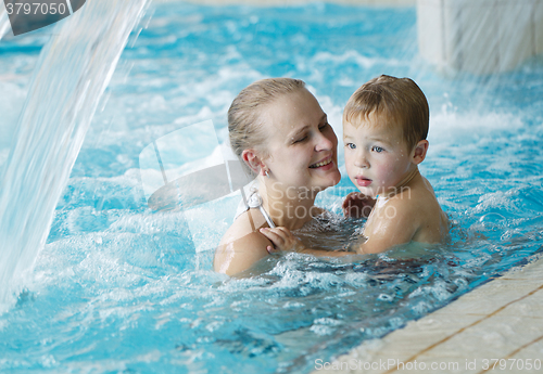 Image of Mother and her son in the swimming pool.